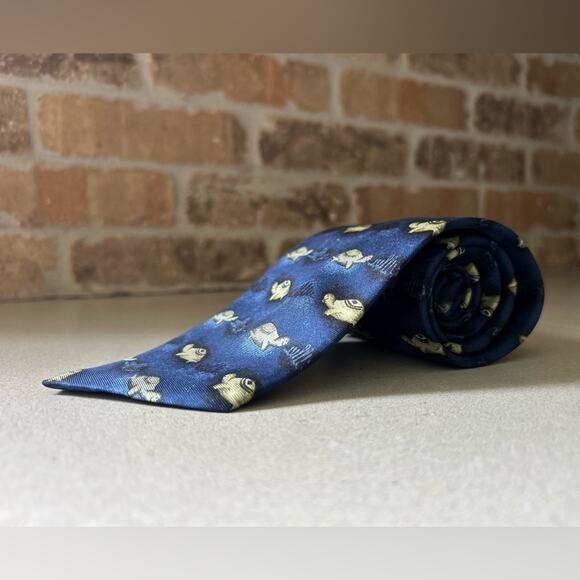 NWT marks and spencer navy turtle tortoise men’s designer silk tie unique gift - Picture 5 of 12